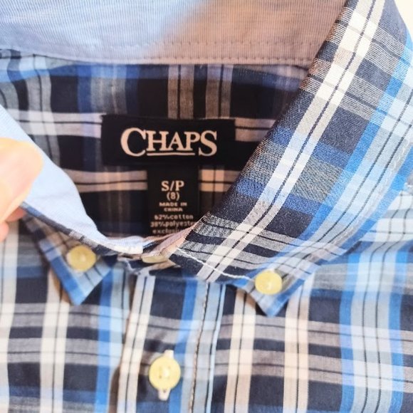 Chaps Boys' Button Down Shirt - Size 8 - Medium Blue Plaid - NWT - Picture 3 of 9
